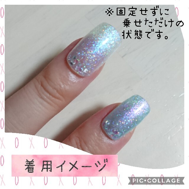 【☆No.13】ネイルチップ レギュラー型 夏 ミントブルー ラメ ホワイト