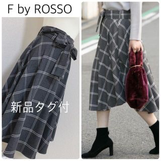 ロッソ(ROSSO)の半額以下✿︎【新品タグ付】F by ROSSOチェック柄アシメスカート　グレー(ひざ丈スカート)