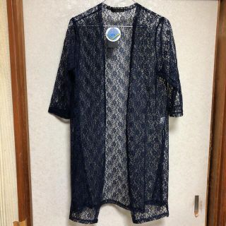 新品　タグ付き　ロングカーディガン　レース　紺色　花柄　UV対策　M-L(カーディガン)