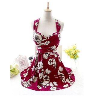 水着 レディース 体型カバー タンキニ 2XL(3L) 花柄 ワイン色(水着)