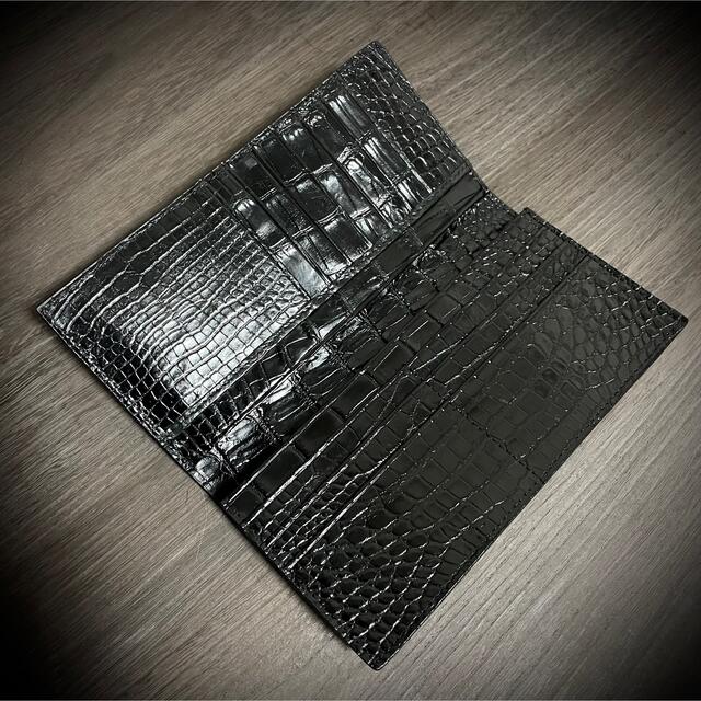 帯電防止処理加工 【無双】高級 クロコダイル 長財布 小銭入れ無