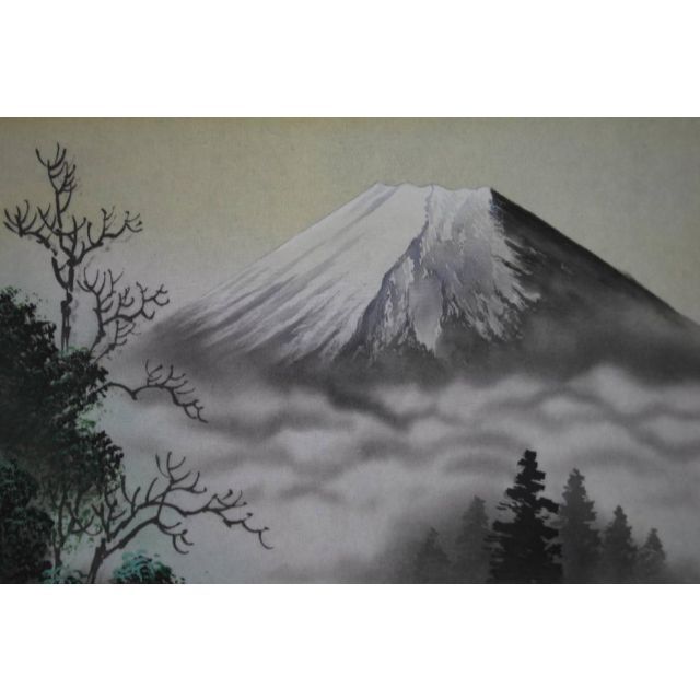 【真作】貴宝/富士山水図/掛軸☆宝船☆R‐364 J