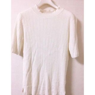 グローバルワーク(GLOBAL WORK)の安い　レディース　半袖　トップス　サマーニット　Tシャツ　白　夏服　ハイネック(カットソー(半袖/袖なし))