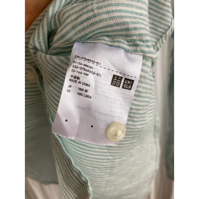 UNIQLO(ユニクロ)のUNIQLO リネンシャツ　ストライプ　グリーン　Sサイズ メンズのトップス(シャツ)の商品写真