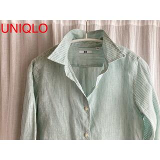 ユニクロ(UNIQLO)のUNIQLO リネンシャツ　ストライプ　グリーン　Sサイズ(シャツ)