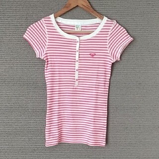 ロキシー(Roxy)の新品　ROXY　ロキシー　Tシャツ　カットソー　ピンク　ボーダー柄　コットン(Tシャツ(半袖/袖なし))