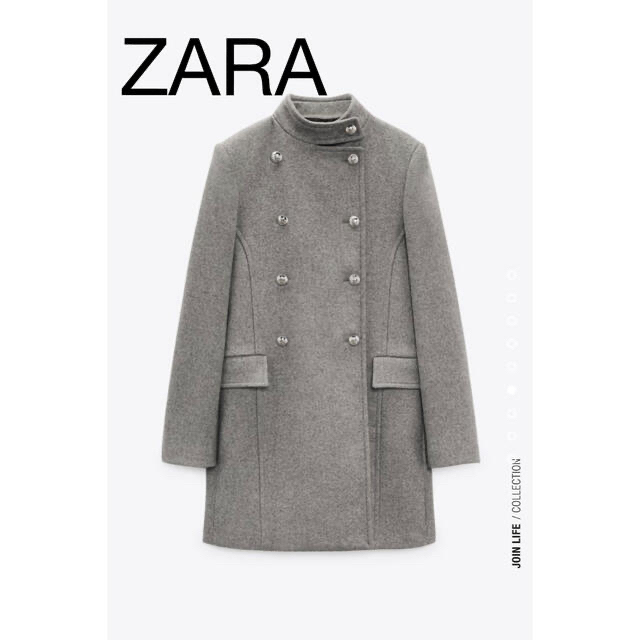 ZARA(ザラ)のZARA ザラ　コート　ウールブレンド　ハイネック　ウール　ボタン レディースのジャケット/アウター(ピーコート)の商品写真