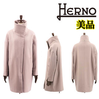 ヘルノ(HERNO)の美品 ヘルノ コート メルトン ドロップショルダー ピンクグレー S〜M(その他)