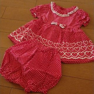 シャーリーテンプル(Shirley Temple)のShirleyTemple レトロ ドット柄 ハート刺繍 セットアップワンピース(ワンピース)