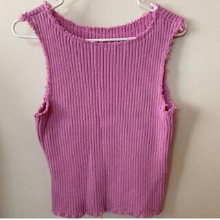 ランデブー(RANDEBOO)のRANDEBOO -pink damage knit-(カットソー(半袖/袖なし))
