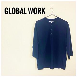 グローバルワーク(GLOBAL WORK)のGLOBAL WORK グローバルワーク 7分袖Tシャツ ネイビー(シャツ)