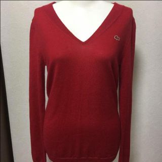 ラコステ(LACOSTE)のラコステ長袖Vニット☆レッド☆Ⓜ︎(ニット/セーター)