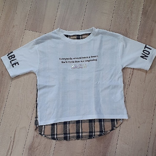 150㎝　Tシャツ　白　チェック キッズ/ベビー/マタニティのキッズ服女の子用(90cm~)(Tシャツ/カットソー)の商品写真