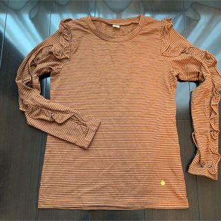 キムラタン(キムラタン)のボーダー、フリル、長袖、Tシャツ、ロンT，ブラウン、茶色、新品、フリー(Tシャツ(長袖/七分))