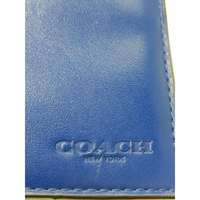 COACH - 美品 COACH コーチ 二つ折り 財布 ブルー メンズ レザー