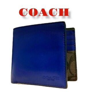 コーチ(COACH) レザー 折り財布(メンズ)（ブルー・ネイビー/青色系）の 