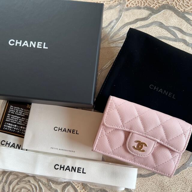 【美品】CHANEL 三つ折り財布　ミニウォレット　ピンク