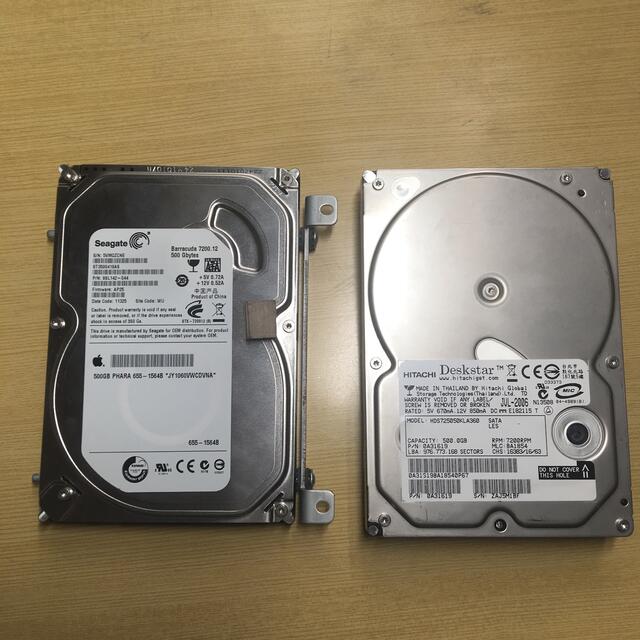 SATA HDD500GB 2台　動作品　中古 スマホ/家電/カメラのPC/タブレット(PC周辺機器)の商品写真