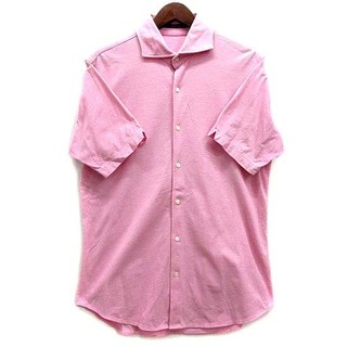 トゥモローランド(TOMORROWLAND)のトゥモローランド ワイドカラー 鹿の子 シャツ 半袖 ピンク L(ポロシャツ)