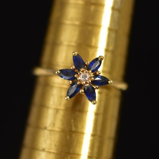 K9 9金 2.9g ソリッドゴールド 天然ダイヤモンドとサファイアのリング指輪 レディースのアクセサリー(リング(指輪))の商品写真