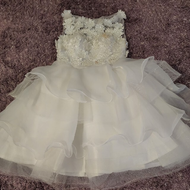 【未使用】フラワーモチーフホワイトドレス