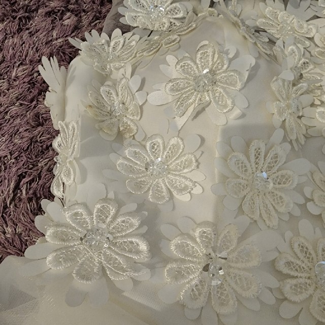 【未使用】フラワーモチーフホワイトドレス レディースのフォーマル/ドレス(ミニドレス)の商品写真