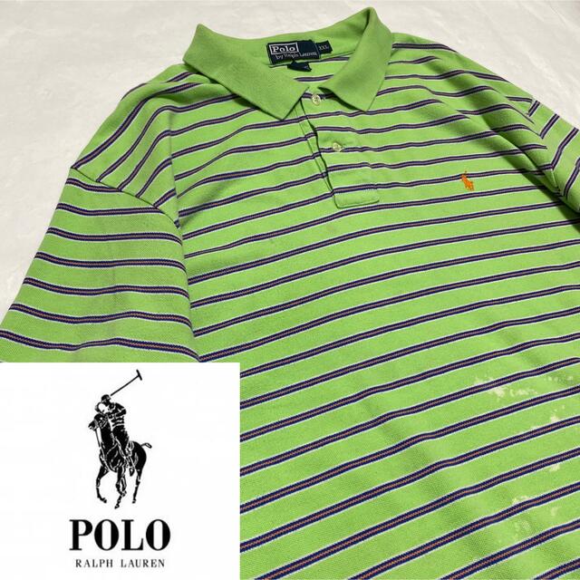 POLO RALPH LAUREN(ポロラルフローレン)の90s 古着 ポロ ラルフローレン 刺繍ロゴ XXL ボーダー ビッグシルエット メンズのトップス(ポロシャツ)の商品写真