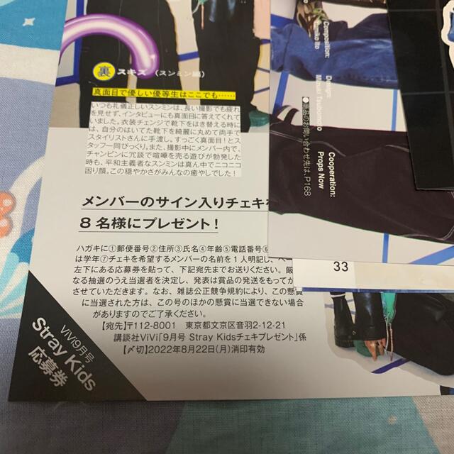 Stray Kids(ストレイキッズ)のViVi (ヴィヴィ) 2022年 09月号 Stray kids  エンタメ/ホビーの雑誌(その他)の商品写真