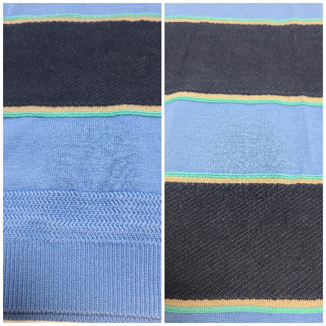 TOMORROWLAND(トゥモローランド)のTOMOROWLAND マルチボーダー ニットTシャツ 青×黒×茶 M メンズ メンズのトップス(Tシャツ/カットソー(半袖/袖なし))の商品写真