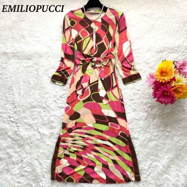 ワンピース【良品】EMILIO PUCCI  ワンピース　大きいサイズ　プッチ柄　ベルト