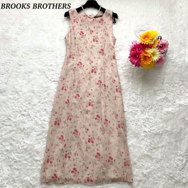 ひざ丈ワンピース【美品】BROOKS BROTHERS 花柄　ロングワンピース　ピンク