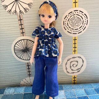 タカラトミー(Takara Tomy)の064 リカちゃん ブライス　ハンドメイド  服　リバティ　ブラウス　麻パンツ(ぬいぐるみ/人形)