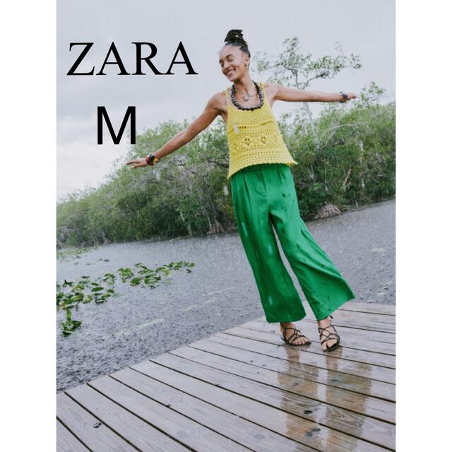 ZARA(ザラ)のZARA グリーン フルレングス パンツ M グリーン ワイド ストレート レディースのパンツ(カジュアルパンツ)の商品写真