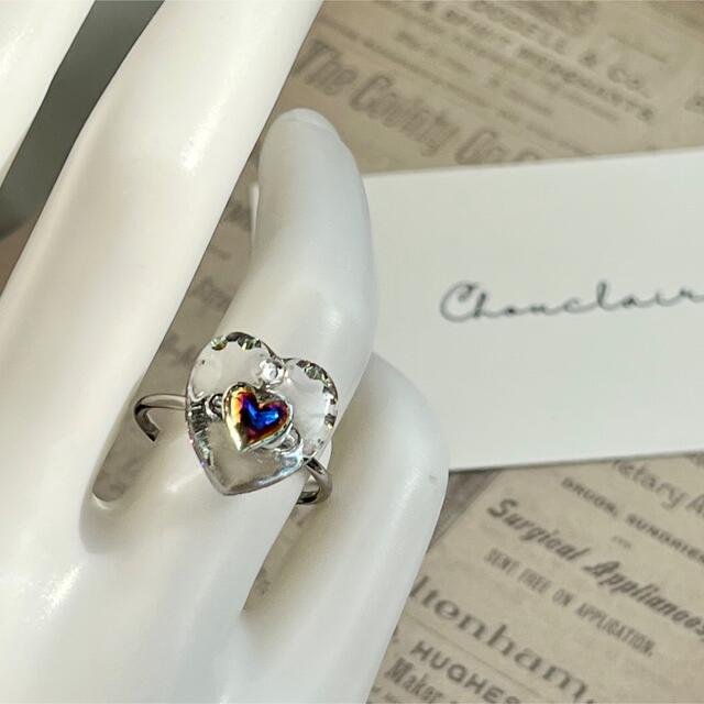 〈15mm〉ブルーオーロラ ハート 華奢リング レディースのアクセサリー(リング(指輪))の商品写真