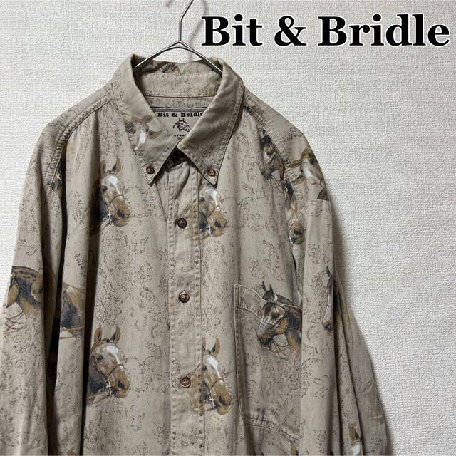 Bit & Bridle 馬柄 ボタンダウンシャツ 総柄 長袖 在原みゆ紀