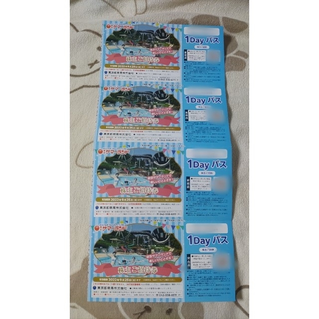 東京サマーランド株主優待券 フリーパス券×4枚(1Dayパス)株主ご招待券 東京サマーランド 1dayパス フリーパス 4枚 株主優待 株主ご招待券