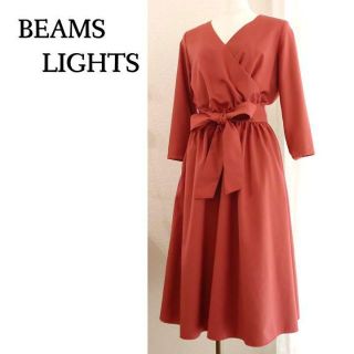 ビームスライツ(BEAMS LIGHTS)の上品に華やかに♪　7分丈カシュクールワンピース　M　ワインレッド(ひざ丈ワンピース)