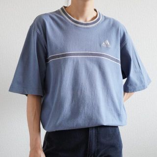 アディダス(adidas)の90s アディダス ボーダー リンガーTシャツ 刺繍ロゴ 古着 vintage(Tシャツ/カットソー(半袖/袖なし))