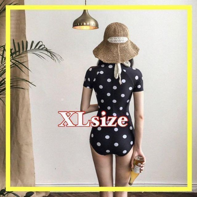 M レトロ 水着 オシャレ 半袖 韓国 可愛い 水玉 ドット 白黒 モノトーン | corbal.com.ec