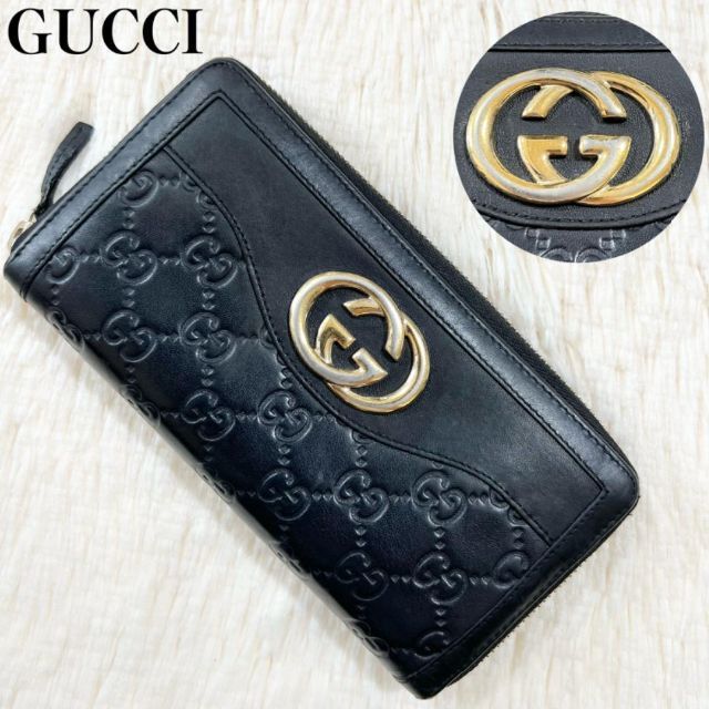グッチ GUCCI 財布 長財布 ラウンドファスナー レザー 黒-