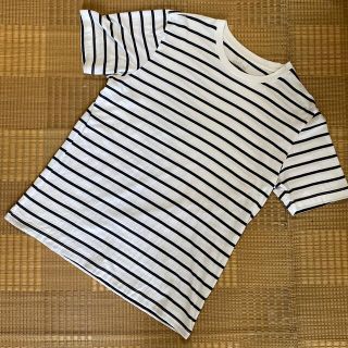 ムジルシリョウヒン(MUJI (無印良品))の【無印良品】洗いざらし天竺編みＴシャツ（ボーダー）紳士　Lサイズ(Tシャツ/カットソー(半袖/袖なし))