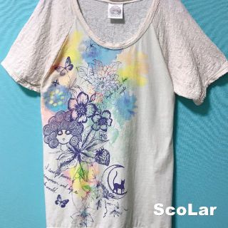 スカラー(ScoLar)の【ScoLar】水彩 スカラーちゃん 総透かし柄 ペーパータッチ カットソー(カットソー(半袖/袖なし))