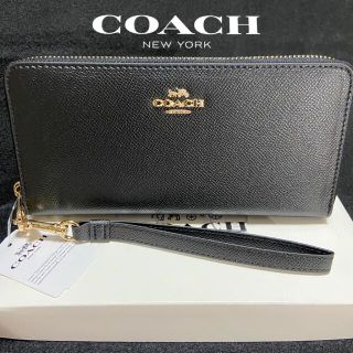 コーチ(COACH)のラッピング❤️2021新作 コーチ 長財布 ストラップ付本革ブラック(長財布)