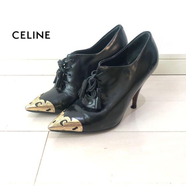 CELINE◇セリーヌ レースアップブーツ ブーティ ブラック メタル 36