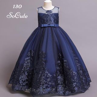 ネイビー　130 ドレス　発表会　結婚式　フォーマル　誕生日パーティー　子供(ドレス/フォーマル)