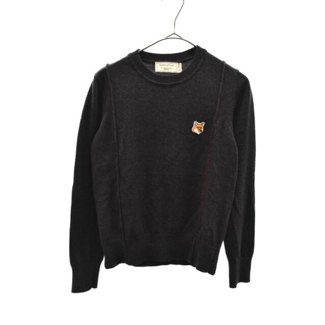 MAISON KITSUNE メゾンキツネ フォックスロゴパッチ クルーネックウールニット ブラック KWM-1767-B