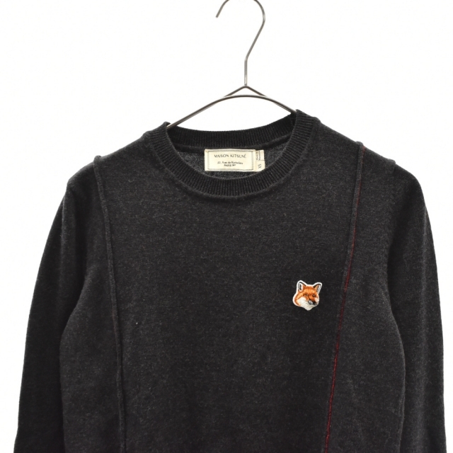 MAISON KITSUNE'(メゾンキツネ)のMAISON KITSUNE メゾンキツネ フォックスロゴパッチ クルーネックウールニット ブラック KWM-1767-B メンズのトップス(ニット/セーター)の商品写真