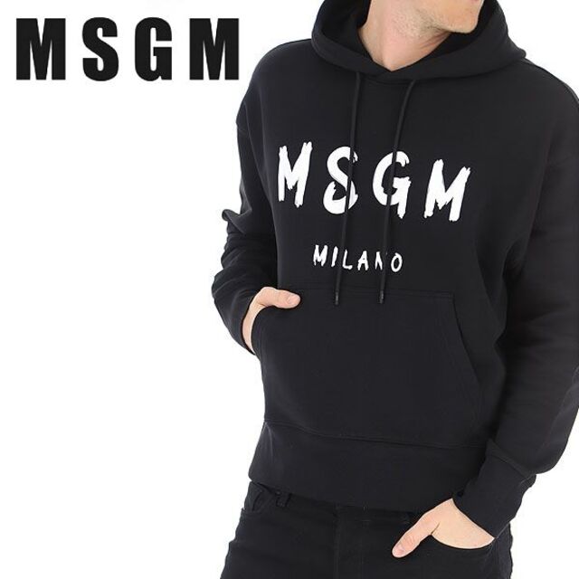 4 MSGM ブラック MILANOロゴ プルオーバー パーカーsize L - パーカー