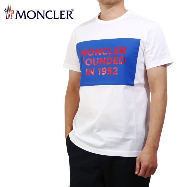 146 MONCLER ホワイト ロゴ クルーネック 半袖 Tシャツ sizeL | フリマアプリ ラクマ