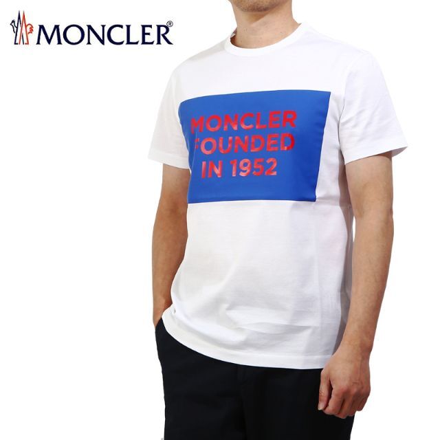 146 MONCLER ホワイト ロゴ クルーネック 半袖 Tシャツ sizeL